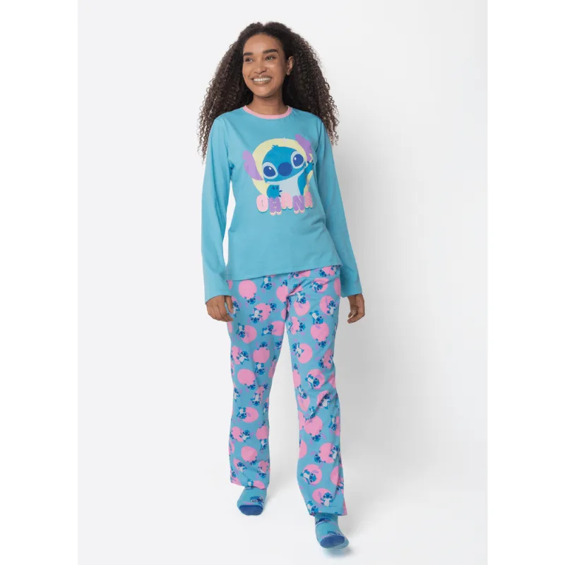 Pijama Manga Longa Algodão Feminino Stitch PP