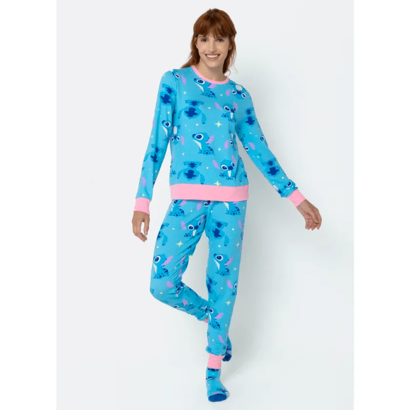 Pijama Manga Longa Ultra Visco Feminino Stitch M