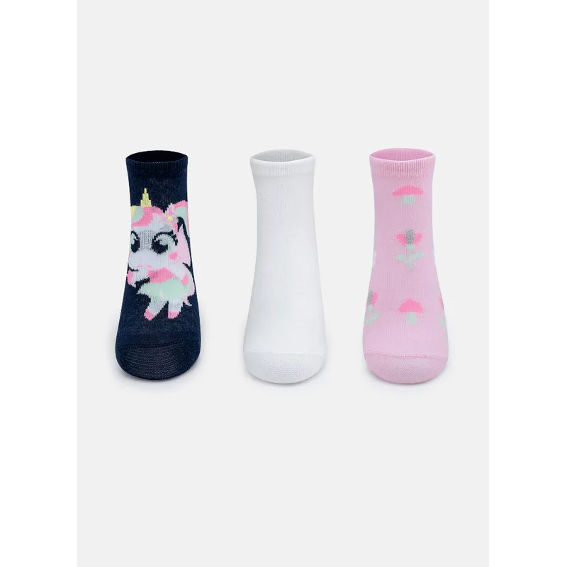 Kit com 3 Meias Cano Curto Menina Unicórnio Encantada 28 A 33