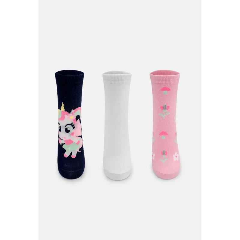 Kit com 3 Meias Cano Curto Feminino Unicórnio Encantada 34 A 39