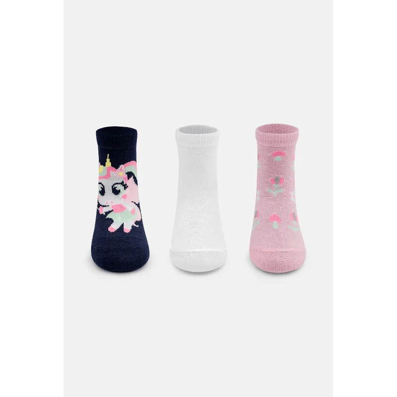Kit com 3 Meias Cano Médio Bebê Menina Unicórnio Encantada 15 A 18 MESES