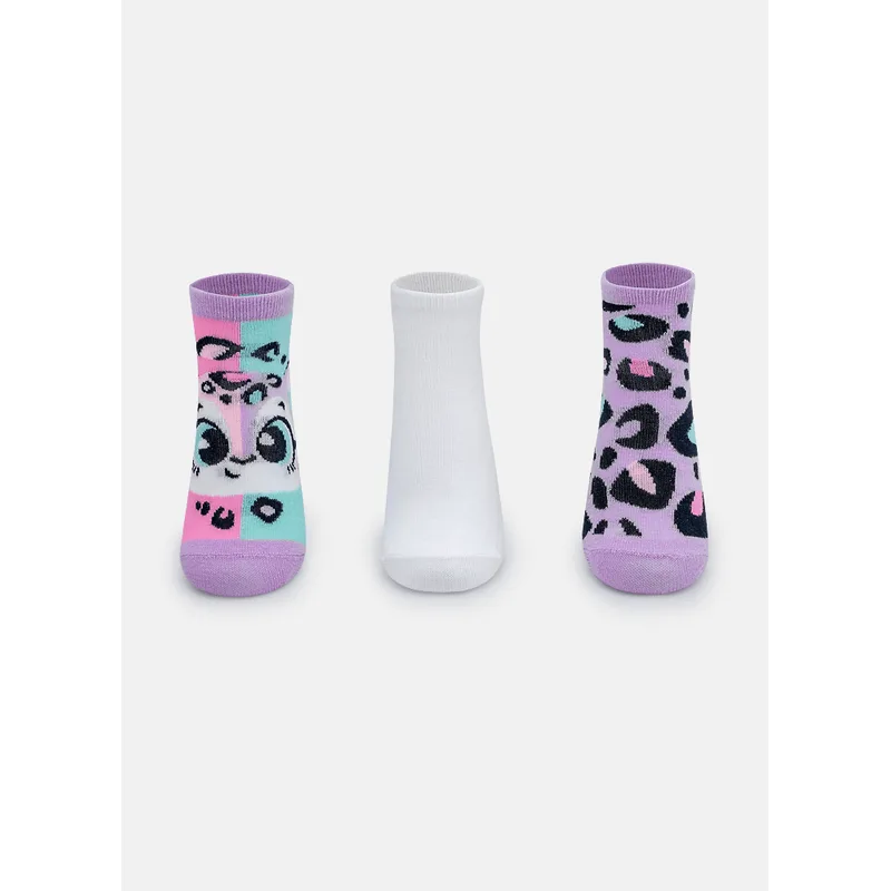 Kit com 3 Meias Cano Curto Menina Onça Fantástica 28 A 33