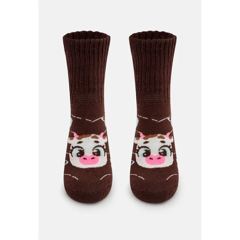 Meia Botinha Antiderrapante Menina Vaca Chocolate 28 A 33