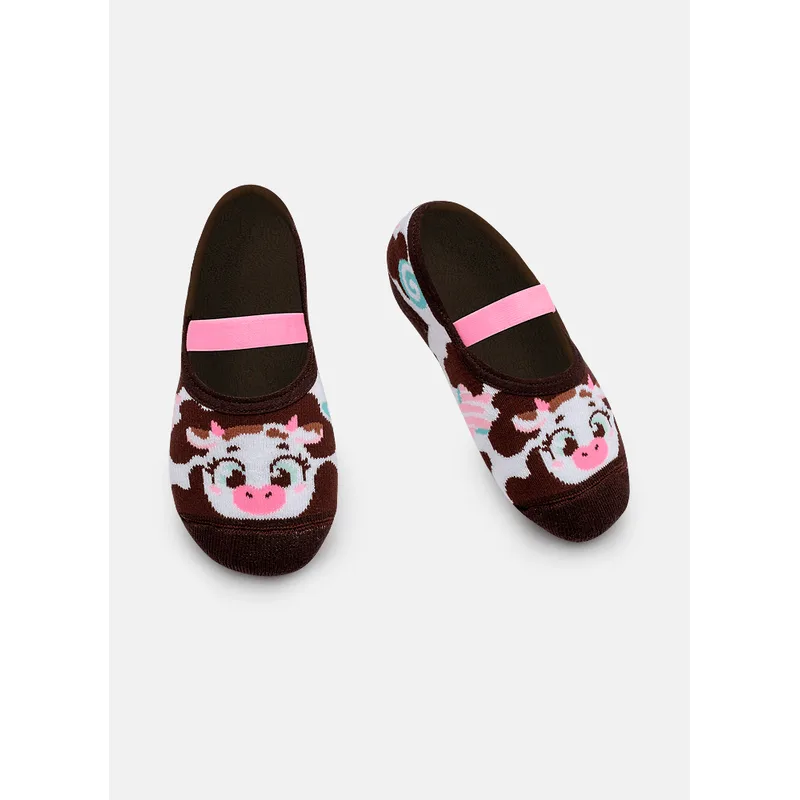 Meia Sapatilha Antiderrapante Menina Vaca Chocolate 28 A 33