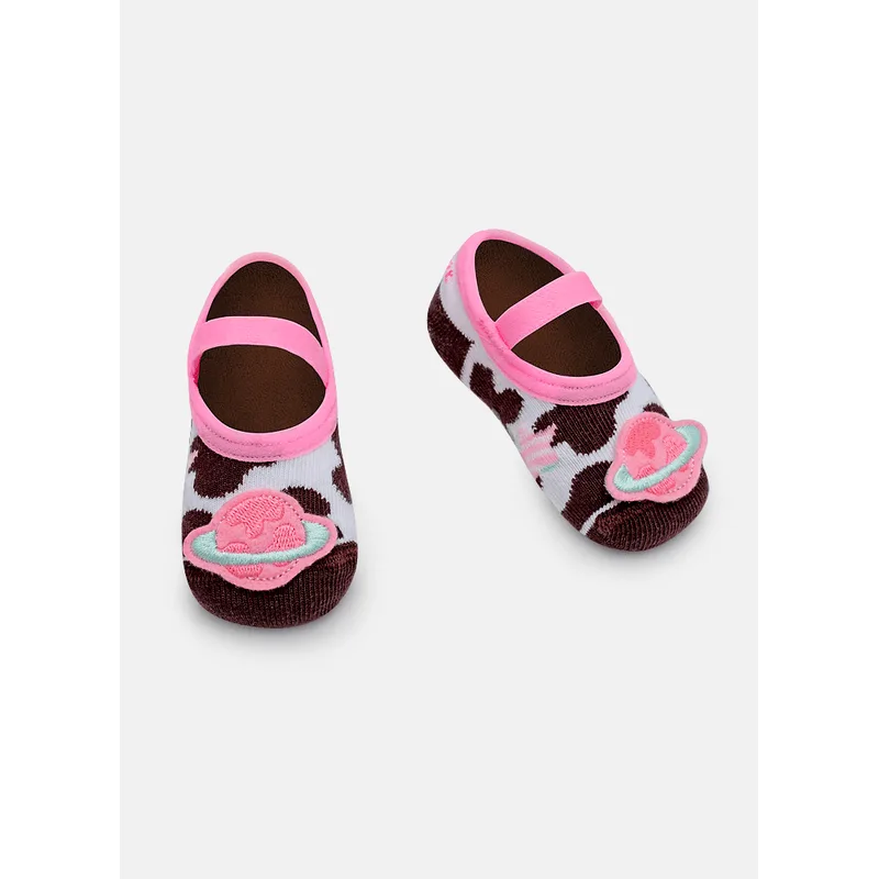 Meia Sapatilha Antiderrapante Bebê Menina Vaca Chocolate 0 A 4 MESES