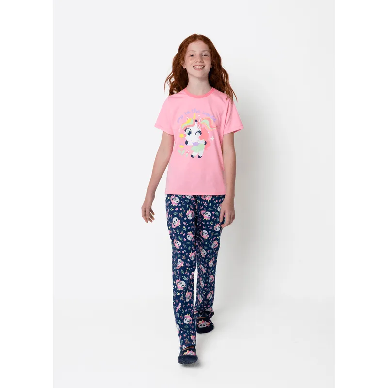 Pijama Manga Curta Algodão Menina Teen Unicórnio Encantada 10