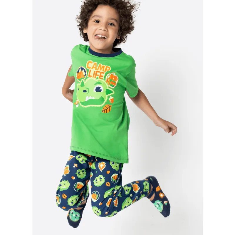 Pijama Manga Curta Algodão Menino Dragão Camping 4