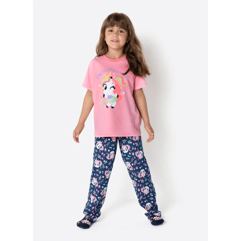 Pijama Manga Curta Algodão Menina Unicórnio Encantada 2