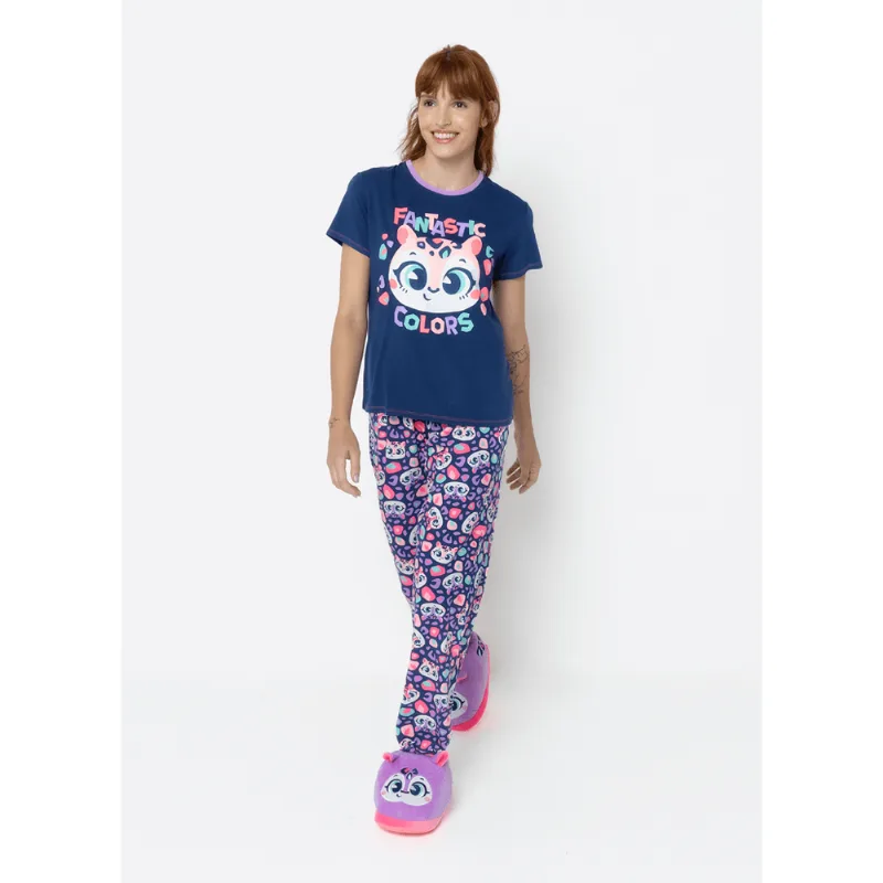 Pijama Manga Curta Viscolycra Feminino Onça P