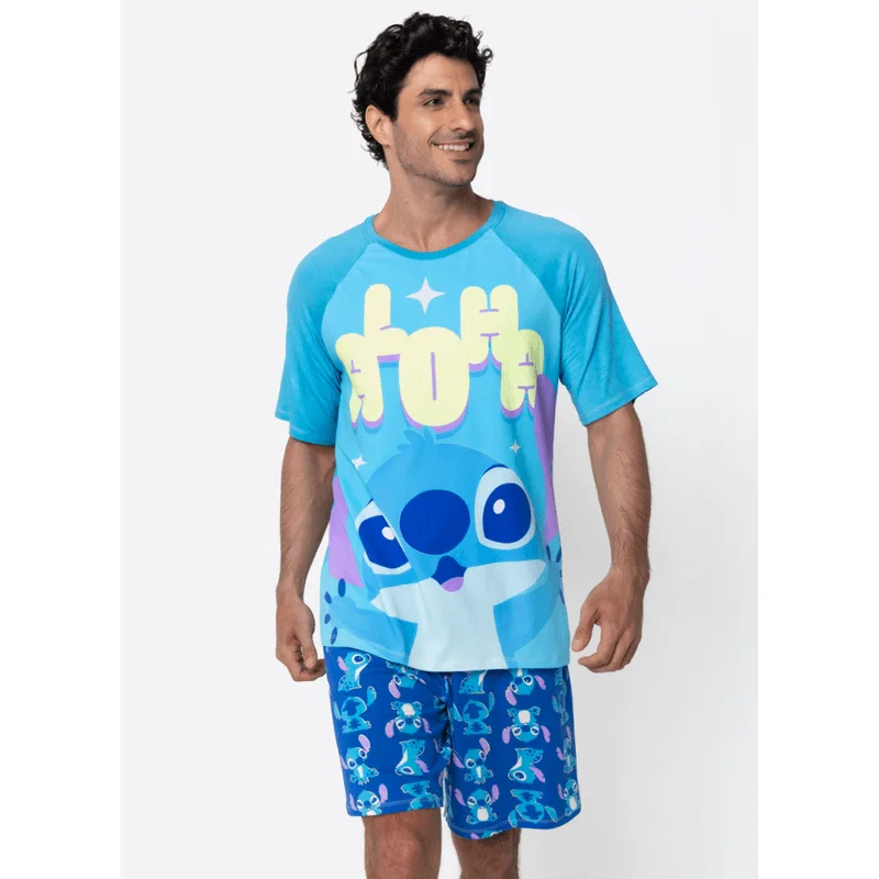 Pijama Manga Curta Viscolycra Masculino Stitch GG