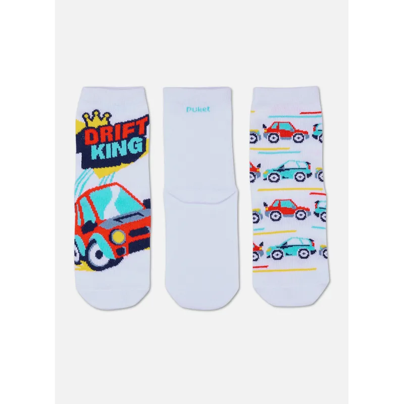 Kit com 3 Meias Cano Médio Menino Carros 23 A 27