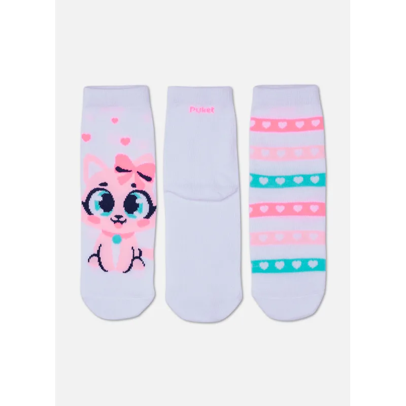 Kit com 3 Meias Cano Médio Menina Gata 28 A 33
