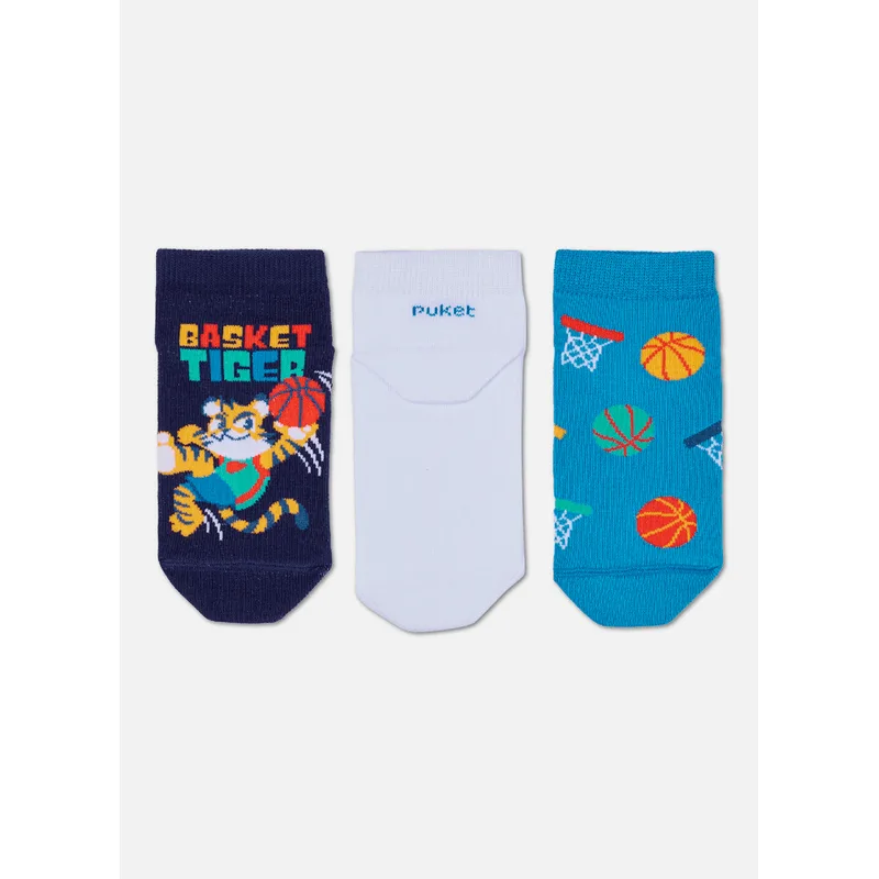 Kit com 3 Meias Cano Curto Menino Tigre 23 A 27