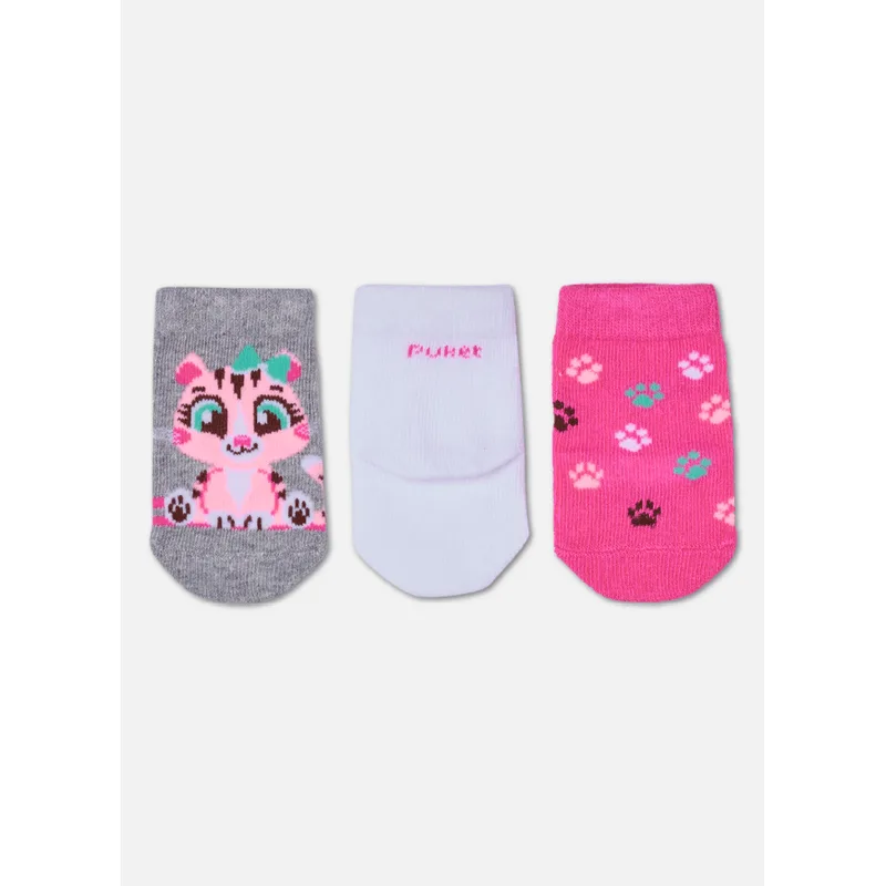Kit com 3 Meias Cano Médio Bebê Menina Onça 9 A 12 MESES