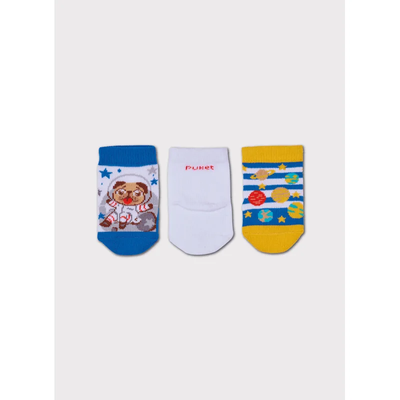 Kit com 3 Meias Cano Médio Bebê Menino Cachorro 0 A 4 MESES