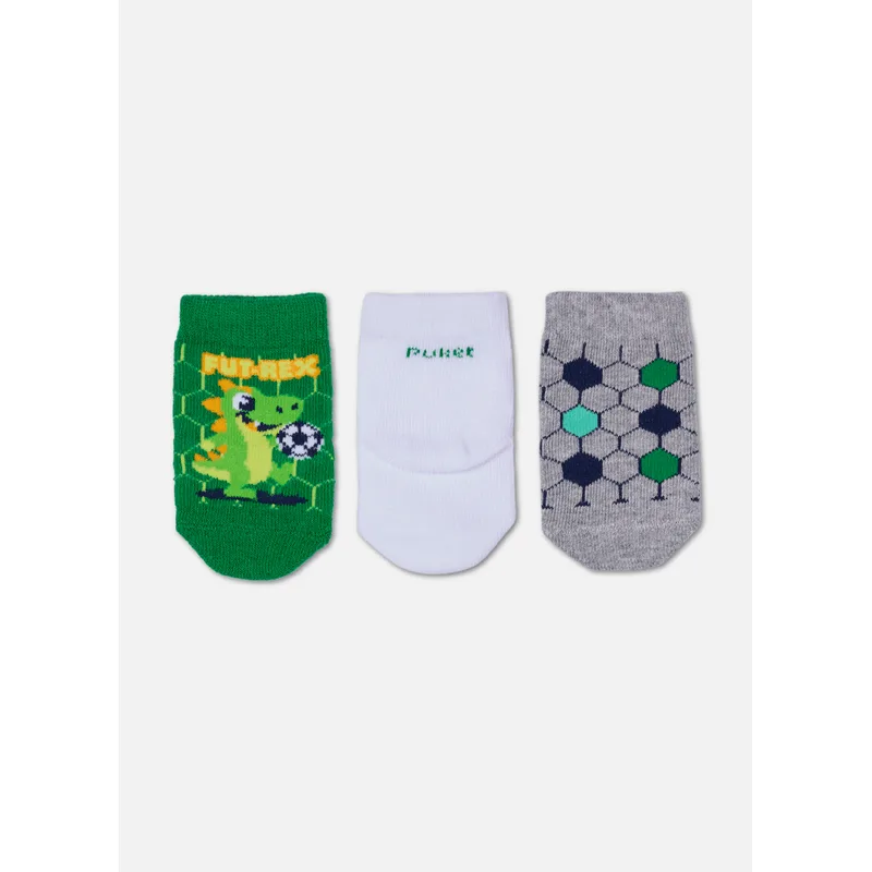 Kit com 3 Meias Cano Médio Bebê Menino Dino Futebol 9 A 12 MESES