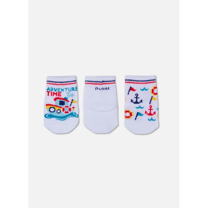Kit com 3 Meias Cano Médio Bebê Menino Barcos 5 A 8 MESES