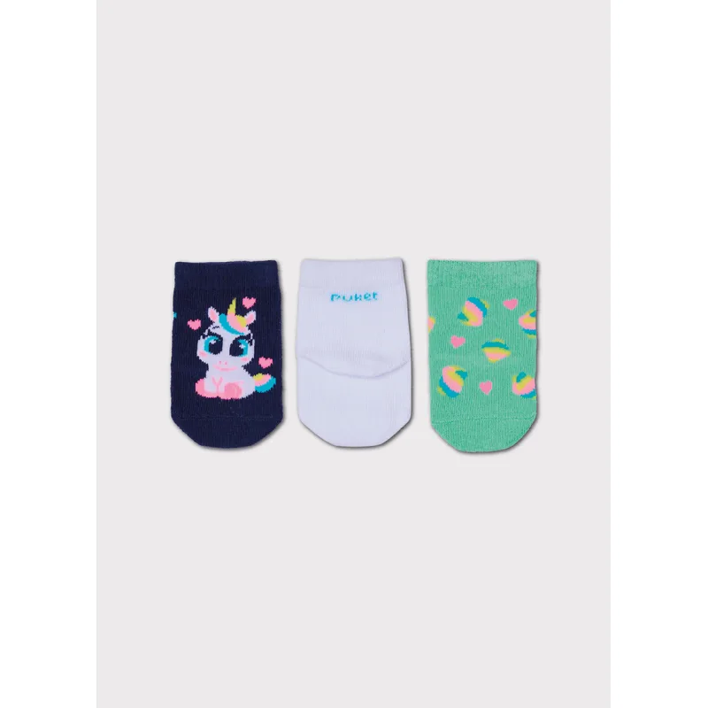 Kit com 3 Meias Cano Médio Bebê Menina Unicórnio 0 A 4 MESES