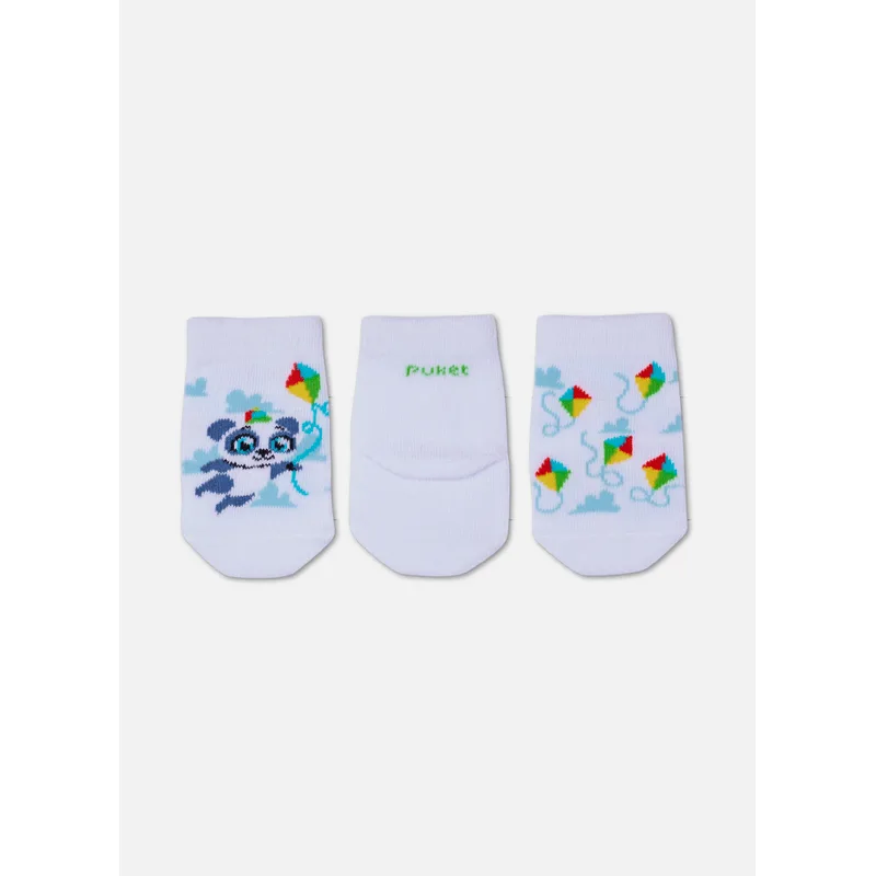 Kit com 3 Meias Cano Médio Bebê Menino Panda 0 A 4 MESES