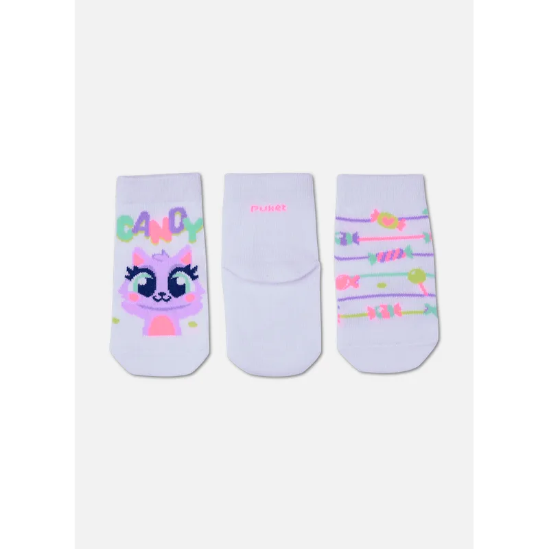Kit com 3 Meias Cano Médio Bebê Menina Gata 19 A 22 MESES