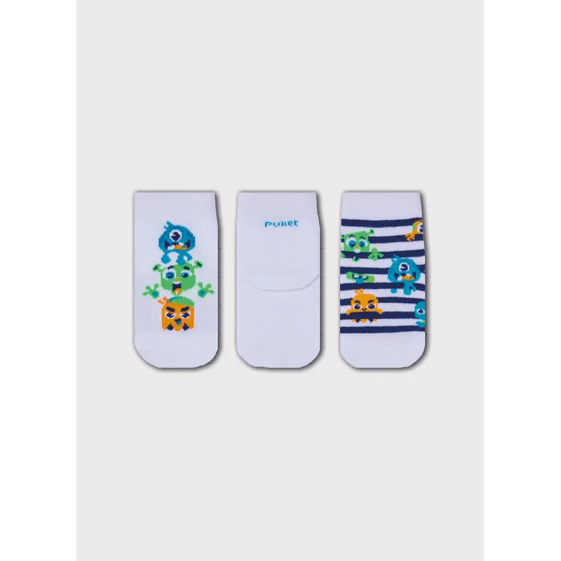 Kit com 3 Meias Cano Médio Bebê Menino Club Monstros 19 A 22 MESES