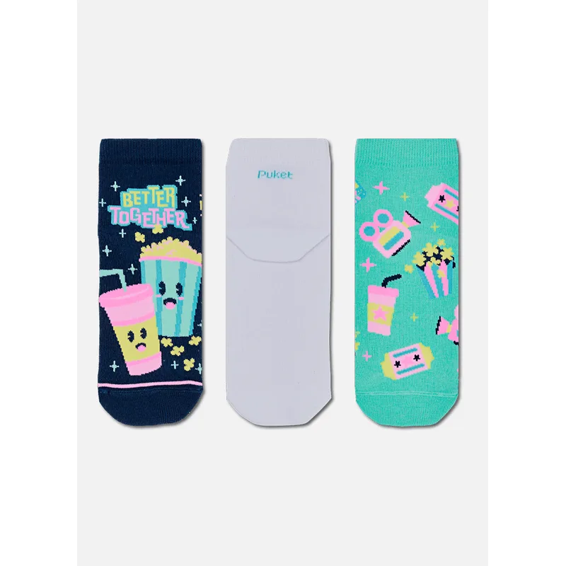 Kit com 3 Meias Cano Curto Feminino Cinema 34 A 39