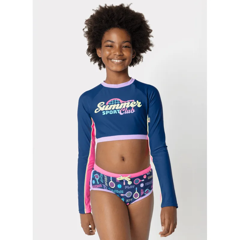 Conjunto Cropped e Calcinha com Proteção Solar Menina Teen Unicórnio Tênis 12