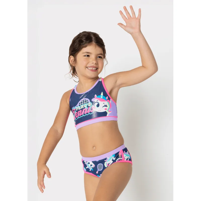 Biquíni com Proteção Solar Menina Unicórnio Tênis 8