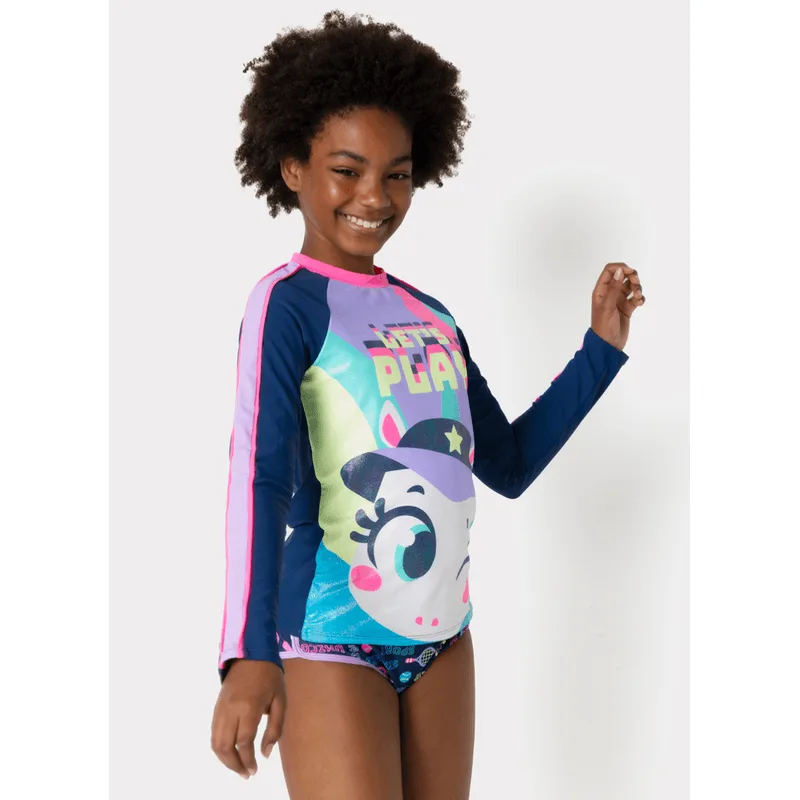 Camiseta Manga Longa com Proteção Solar Menina Teen 10/12 anos Unicórnio Tênis 12
