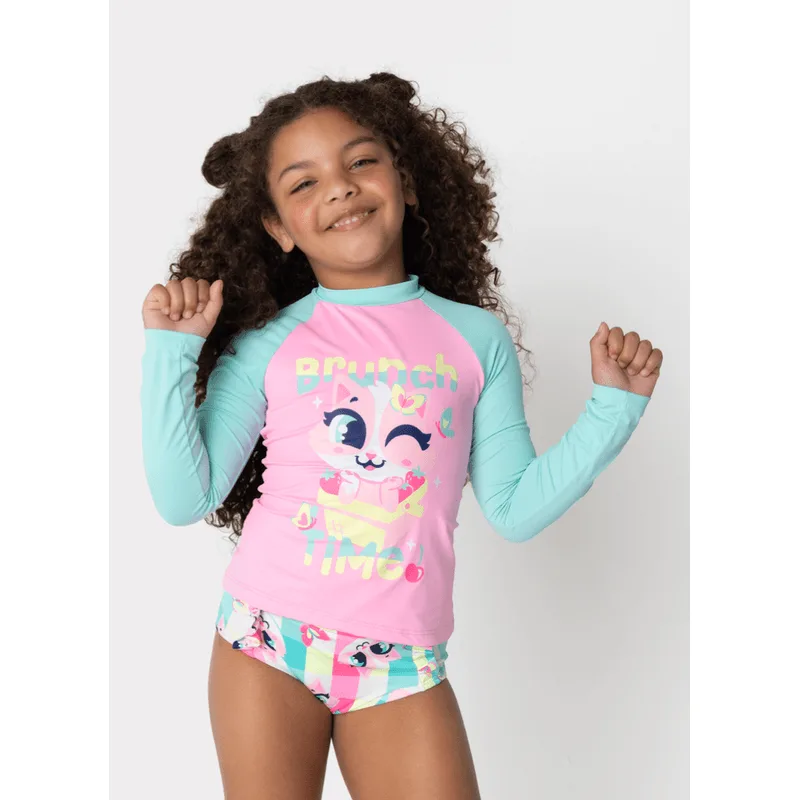 Conjunto Camiseta e Calcinha com Proteção Solar Menina Gata Picnic 1