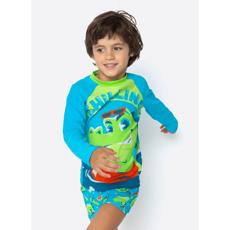 Conjunto Camiseta e Sunga com Proteção Solar Menino Jacaré Relax 4