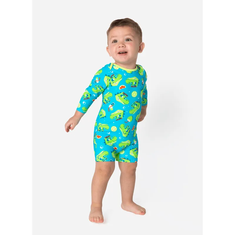 Macacão Manga Longa com Proteção Solar Bebê Menino Jacaré Relax 6 A 9 MESES
