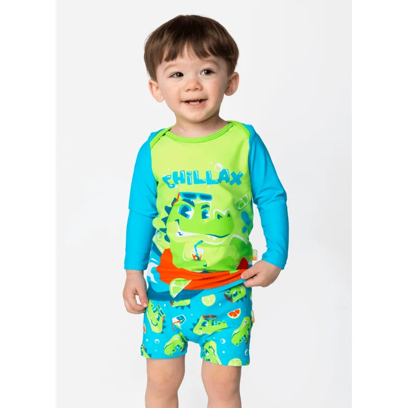 Camiseta Manga Longa com Proteção Solar Bebê Menino Jacaré Relax 9 A 12 MESES