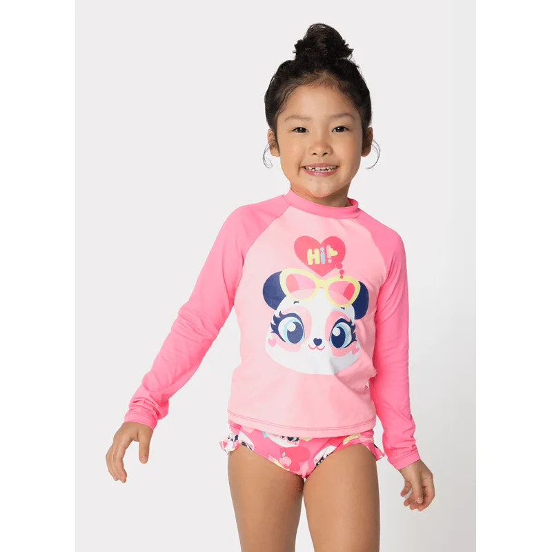 Conjunto Camiseta e Calcinha com Proteção Solar Menina Panda Romântico 4