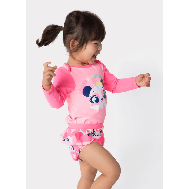Conjunto Camiseta e Calcinha com Proteção Solar Bebê Menina Panda Romântico 9 A 12 MESES