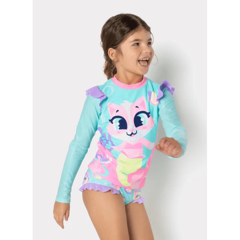 Conjunto Camiseta e Calcinha com Proteção Solar Menina Gata Sereia 6