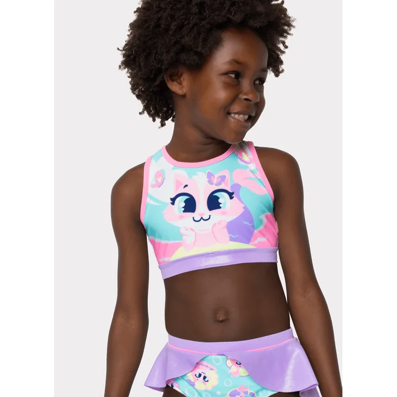 Biquíni com Proteção Solar Menina Gata Sereia 2