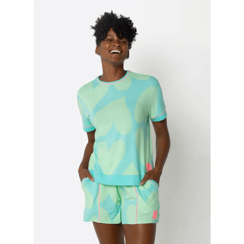 Pijama Manga Curta Viscolycra Feminino Verde Água M