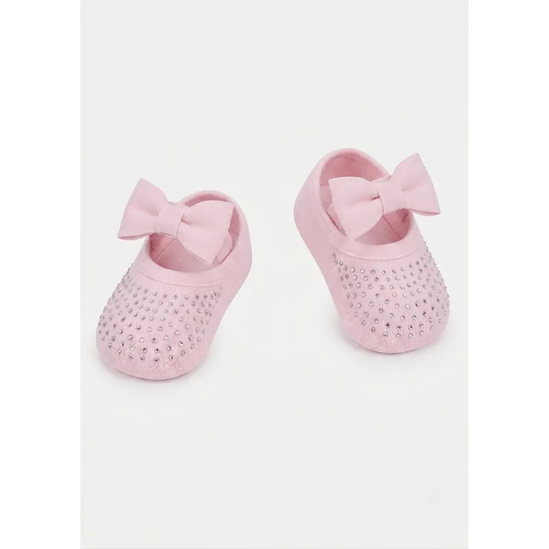 Meia Sapatilha Bebê Menina Laço Rosa 0 A 4 MESES