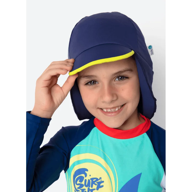 Chapéu com Proteção Solar Menino Color Block Azul Marinho 6A8