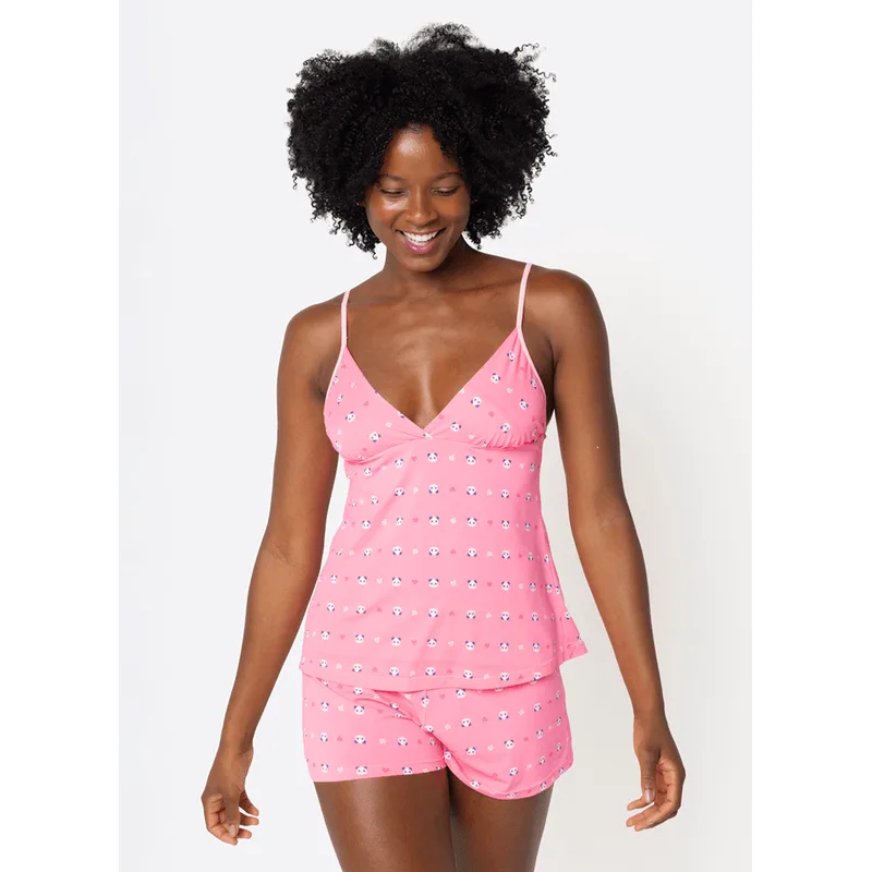 Pijama Regata Microfibra Feminino Panda Romântico P
