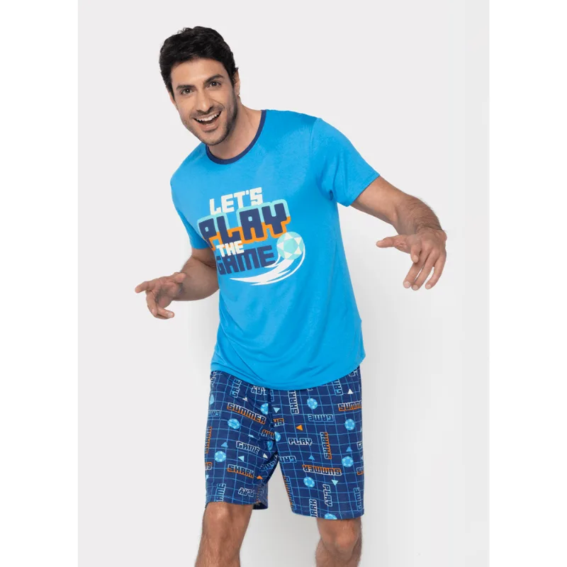 Pijama Manga Curta Viscolycra Masculino Tubarão Futevôlei GG