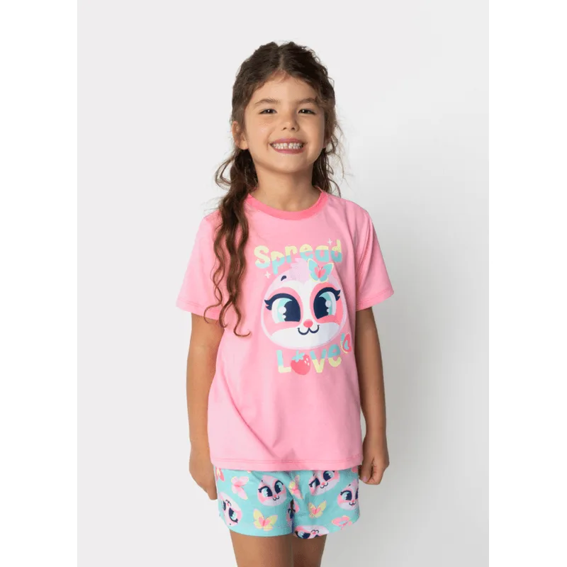 Pijama Manga Curta Algodão Menina Preguiça Picnic 4