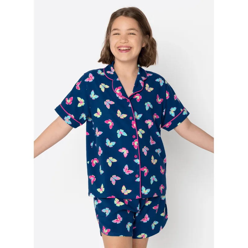Pijama Manga Curta Viscose Menina Teen Borboletas 12