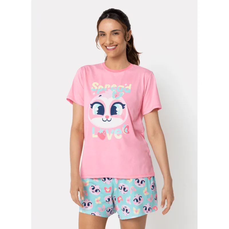 Pijama Manga Curta Algodão Feminino Preguiça Picnic G