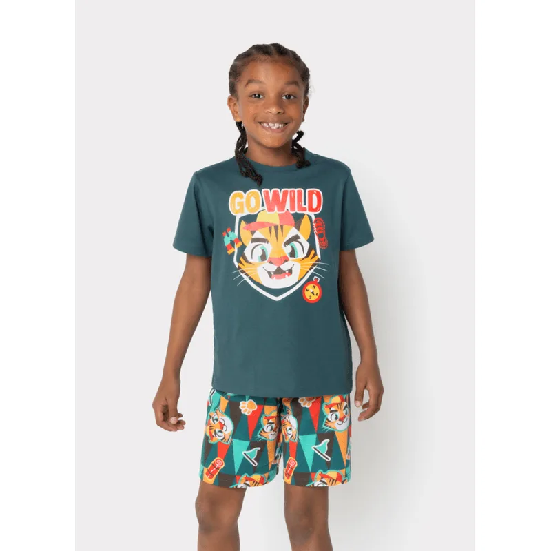 Pijama Manga Curta Algodão Menino Tigre Camping 2
