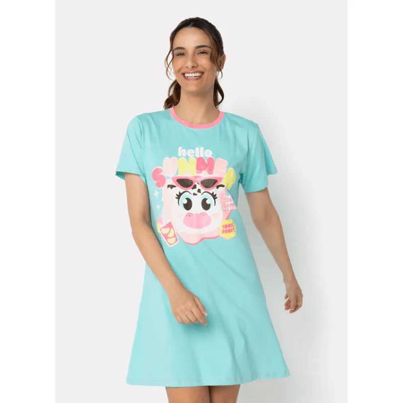 Camisola Manga Curta Algodão Feminina Vaca Summer M