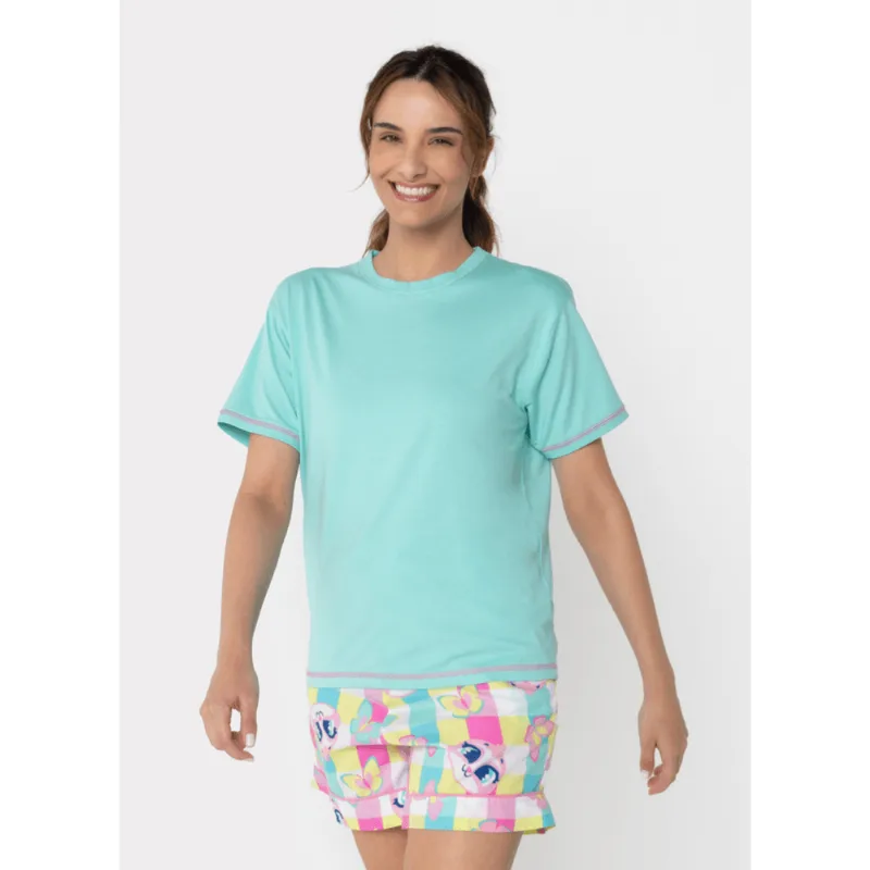 Pijama Manga Curta Viscolycra Feminino Preguiça Picnic M