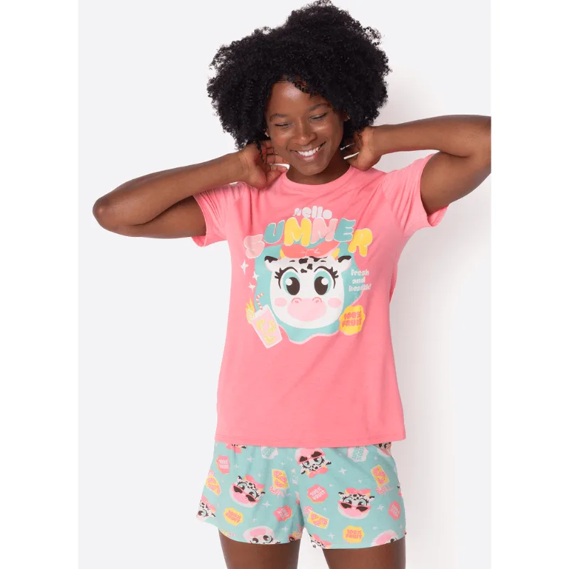 Pijama Manga Curta Viscolycra Feminino Vaca Summer P