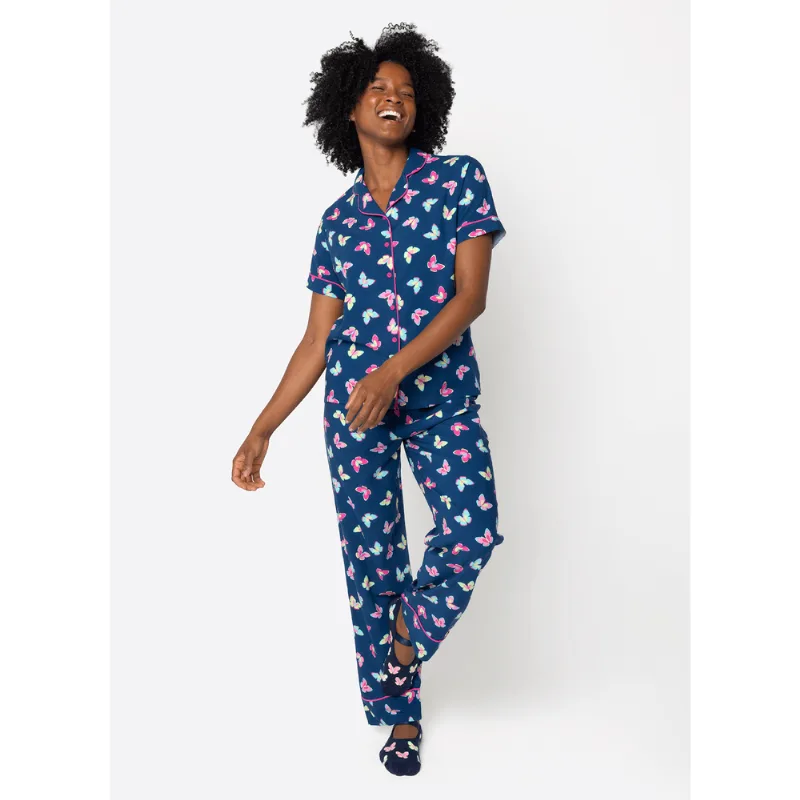 Pijama Manga Curta Viscose Feminino Borboletas GG